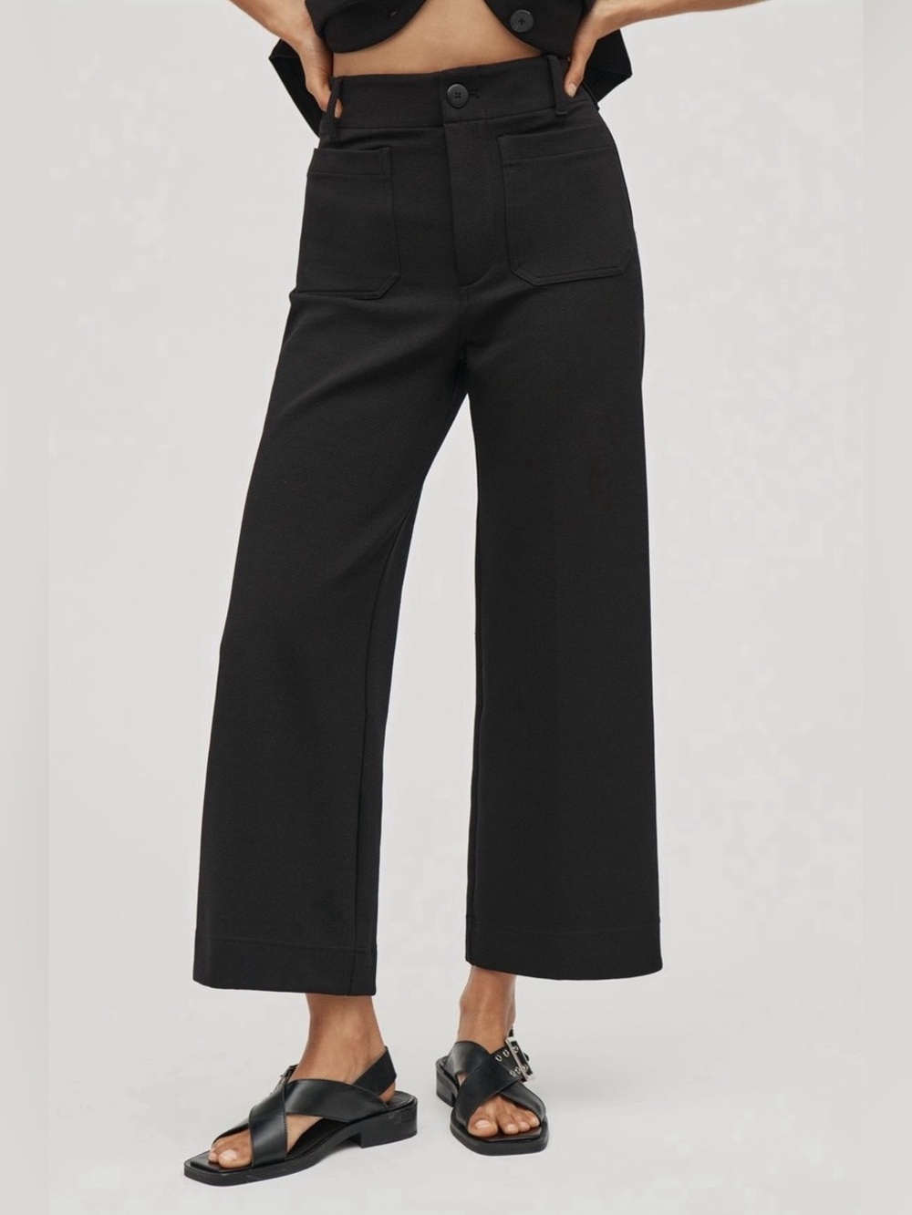 Anthropologie Maeve Colette Ponte Crop Wide Leg Pants Black 31 High Rise Stretch